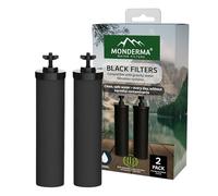 Monderma Black filters 2 Filtres à eau pour Systèmes de Filtre à Eau par Gravité Compatible Avec les Systèmes de Filtration Weeplow, Berkefeld, Berkey, Réduit les Contaminants à Hauteur de 99,99%.