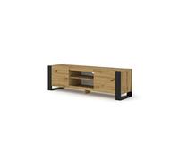 BIM Furniture Meuble TV Mondi avec 2 Portes + 2 étagères - L 158 X P 40 X H 47 Cm - Bois Et Noir Mat