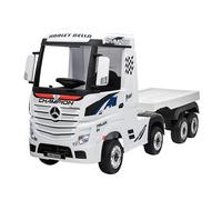 MONDIALTOYS Camion Électrique Pour Enfants 12V Mercedes Actros avec Siège en Cuir Télécommande Portes Ouvrantes Roues en Caoutchouc Plein Optionnel (Avec Remorque, Blanc)