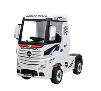 MONDIALTOYS Camion électrique pour enfants Mercedes Actros Truck 12V avec siège en cuir à télécommande portes ouvertes roues en caoutchouc entièrement facultatif (sans remorque, blanc)