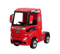 MONDIALTOYS Camion électrique pour enfants Mercedes Actros Truck 12V avec siège en cuir à télécommande portes ouvertes roues en caoutchouc entièrement facultatif (sans remorque, rouge)