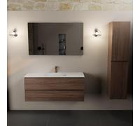 Mondiaz AIVY Ensemble de meuble - 120x45x50cm - 1 trou de robinet - 1 vasque Urban Solid surface - Centre - 2 tiroirs - avec miroir - Melamine Mocha AIVY80193