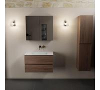 Mondiaz AIVY Ensemble de meuble - 80x45x50cm - 0 trous de robinet - 1 vasque talc Solid surface - Centre - 2 tiroirs - avec armoire de toilette - Melamine Mocha AIVY80387