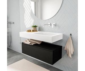 MONDIAZ ALAN 100cm - meuble bas - urban - 1 tiroir - lavabo suspendu - cuve à droite - 0 trous de robinet - talc A45305UBM1M49302TA0