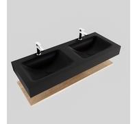 MONDIAZ ALAN 120cm - Ensemble meuble de salle de bains - étagère - chêne blanchi - lavabo suspendu - 2 vasques - 2 trous de robinet - urban A80106WOA0M49309UB2