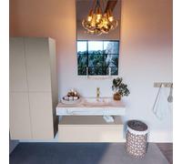 Mondiaz ALAN-DLUX Ensemble de meuble - 100cm - meuble Linen mat - 1 tiroir - Lavabo Cloud Frappe suspendu - vasque Droite - 1 trou de robinet ADX100Lin1LR1Fra