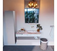 Mondiaz ALAN-DLUX Ensemble de meuble - 110cm - meuble Cale mat - 1 tiroir - Lavabo Cloud Glace suspendu - vasque Droite - 0 trous de robinet ADX110Cal1LR0Gla