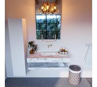 Mondiaz ALAN-DLUX Ensemble de meuble - 110cm - meuble Glace mat - 0 tiroirs - Lavabo Cloud Glace suspendu - vasque Centre - 0 trous de robinet ADX110GlaPLM0Gla