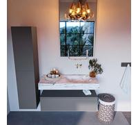 Mondiaz ALAN-DLUX Ensemble de meuble - 110cm - meuble Plata mat - 1 tiroir - Lavabo Cloud Glace suspendu - vasque Droite - 0 trous de robinet ADX110Pla1LR0Gla