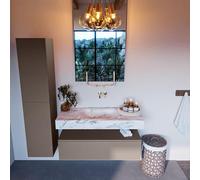 Mondiaz ALAN-DLUX Ensemble de meuble - 110cm - meuble Smoke mat - 1 tiroir - Lavabo Cloud Glace suspendu - vasque Centre - 0 trous de robinet ADX110Smo1LM0Gla