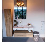 Mondiaz ALAN-DLUX Ensemble de meuble - 110cm - meuble Washed Oak mat - 1 tiroir - Lavabo Cloud Glace suspendu - vasque Gauche - 0 trous de robinet ADX110Was1LL0Gla