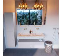 Mondiaz ALAN-DLUX Ensemble de meuble - 120cm - meuble Cale mat - 2 tiroirs - Lavabo Cloud Frappe suspendu - vasque Gauche et droite - 0 trous de robinet ADX120Cal2LD0Fra