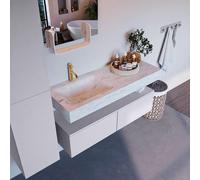 Mondiaz ALAN-DLUX Ensemble de meuble - 120cm - meuble Cale mat - 2 tiroirs - Lavabo Cloud Opalo suspendu - vasque Gauche - 1 trou de robinet ADX120Cal2LL1Opa