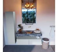 Mondiaz ALAN-DLUX Ensemble de meuble - 120cm - meuble Clay mat - 2 tiroirs - Lavabo Cloud Lava suspendu - vasque Centre - 0 trous de robinet ADX120Cla2LM0Lav