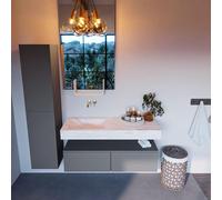 Mondiaz ALAN-DLUX Ensemble de meuble - 120cm - meuble Plata mat - 2 tiroirs - Lavabo Cloud Ostra suspendu - vasque gauche - 0 trous de robinet ADX120Pla2LL0Ost