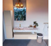 Mondiaz ALAN-DLUX Ensemble de meuble - 130cm - meuble Linen mat - 1 tiroir - Lavabo Cloud Glace suspendu - vasque Gauche - 1 trou de robinet ADX130Lin1LL1Gla