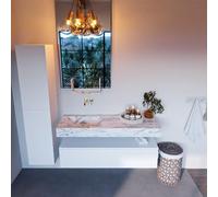 Mondiaz ALAN-DLUX Ensemble de meuble - 130cm - meuble Talc mat - 1 tiroir - Lavabo Cloud Glace suspendu - vasque Gauche - 0 trous de robinet ADX130Tal1LL0Gla