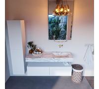Mondiaz ALAN-DLUX Ensemble de meuble - 130cm - meuble Talc mat - 2 tiroirs - Lavabo Cloud Glace suspendu - vasque Droite - 0 trous de robinet ADX130Tal2LR0Gla