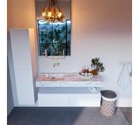 Mondiaz ALAN-DLUX Ensemble de meuble - 130cm - meuble Talc mat - 2 tiroirs - Lavabo Cloud Glace suspendu - vasque Gauche - 0 trous de robinet ADX130Tal2LL0Gla