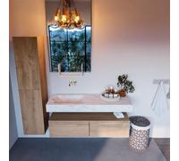 Mondiaz ALAN-DLUX Ensemble de meuble - 130cm - meuble Washed Oak mat - 2 tiroirs - Lavabo Cloud Opalo suspendu - vasque Gauche - 0 trous de robinet ADX130Was2LL0Opa