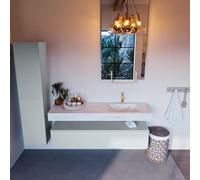 Mondiaz ALAN-DLUX Ensemble de meuble - 150cm - meuble Clay mat - 1 tiroir - Lavabo Cloud Opalo suspendu - vasque Droite - 1 trou de robinet ADX150Cla1LR1Opa