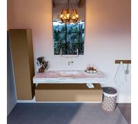 Mondiaz ALAN-DLUX Ensemble de meuble - 150cm - meuble Oro mat - 1 tiroir - Lavabo Cloud Glace suspendu - vasque Centre - 0 trous de robinet ADX150Oro1LM0Gla