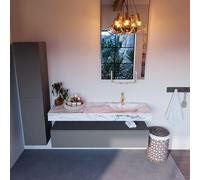 Mondiaz ALAN-DLUX Ensemble de meuble - 150cm - meuble Plata mat - 1 tiroir - Lavabo Cloud Glace suspendu - vasque Droite - 1 trou de robinet ADX150Pla1LR1Gla