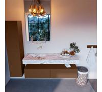 Mondiaz ALAN-DLUX Ensemble de meuble - 150cm - meuble Rust mat - 2 tiroirs - Lavabo Cloud Glace suspendu - vasque Gauche - 0 trous de robinet ADX150Rus2LL0Gla