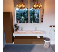 Mondiaz ALAN-DLUX Ensemble de meuble - 150cm - meuble Rust mat - 2 tiroirs - Lavabo Cloud Opalo suspendu - vasque Gauche et droite - 2 trous de robinet ADX150Rus2LD2Opa
