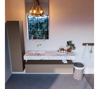 Mondiaz ALAN-DLUX Ensemble de meuble - 150cm - meuble Smoke mat - 1 tiroir - Lavabo Cloud Glace suspendu - vasque Gauche - 0 trous de robinet ADX150Smo1LL0Gla