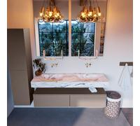 Mondiaz ALAN-DLUX Ensemble de meuble - 150cm - meuble Smoke mat - 2 tiroirs - Lavabo Cloud Glace suspendu - vasque Gauche et droite - 0 trous de robinet ADX150Smo2LD0Gla