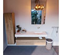 Mondiaz ALAN-DLUX Ensemble de meuble - 150cm - meuble Washed Oak mat - 1 tiroir - Lavabo Cloud Ostra suspendu - vasque Droite - 0 trous de robinet ADX150Was1LR0Ost