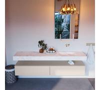 Mondiaz ALAN-DLUX Ensemble de meuble - 200cm - meuble Linen mat - 2 tiroirs - Lavabo Cloud Ostra suspendu - vasque droite - 0 trous de robinet ADX200Lin2LR0Ost
