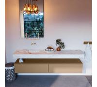 Mondiaz ALAN-DLUX Ensemble de meuble - 200cm - meuble Oro mat - 2 tiroirs - Lavabo Cloud Frappe suspendu - vasque Gauche - 0 trous de robinet ADX200Oro2LL0Fra