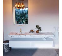 Mondiaz ALAN-DLUX Ensemble de meuble - 200cm - meuble Talc mat - 2 tiroirs - Lavabo Cloud Glace suspendu - vasque Gauche - 1 trou de robinet ADX200Tal2LL1Gla