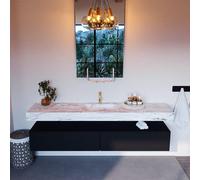 Mondiaz ALAN-DLUX Ensemble de meuble - 200cm - meuble Urban mat - 2 tiroirs - Lavabo Cloud Glace suspendu - vasque Centre - 1 trou de robinet ADX200Urb2LM1Gla