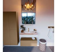 Mondiaz ALAN-DLUX Ensemble de meuble - 80cm - meuble Oro mat - 1 tiroir - Lavabo Cloud Frappe suspendu - vasque Centre - 1 trou de robinet ADX80Oro1LM1Fra