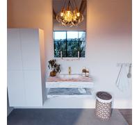 Mondiaz ALAN-DLUX Ensemble de meuble - 90cm - meuble Glace mat - 0 tiroirs - Lavabo Cloud Glace suspendu - vasque Centre - 1 trou de robinet ADX90GlaPLM1Gla