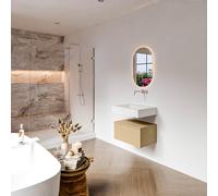 MONDIAZ ALAN Ensemble meuble de salle de bains - 60cm - meuble sous-vasque Sand - 1 tiroir - Lavabo suspendu CLOUD - central - sans trou de robinet - Talc ALAN60L1M0SanTal