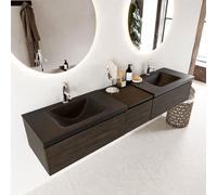 MONDIAZ BUKLA 200cm meuble de salle de bain avec module 40 couleur Marron Foncé avec 3 tiroirs. Lavabo CLOUD double 2 trous de robinet couleur Urban. BUKLA10222