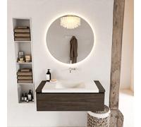 Mondiaz BUKLA Ensemble de meuble - 100x45x34cm - 0 trous de robinet - lavabo centré - solid surface - Talc - sans poignée - 1 tiroir - Mélamine - Marron foncé BUKLA10133