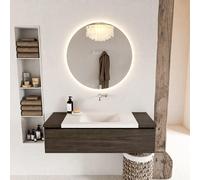 Mondiaz BUKLA Ensemble de meuble - 120x45x34cm - 0 trous de robinet - lavabo centré - solid surface - Talc - sans poignée - 1 tiroir - Mélamine - Marron foncé BUKLA10135