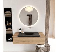 Mondiaz BUKLA Ensemble de meuble - 120x45x34cm - 0 trous de robinet - lavabo centré - solid surface - Urban - sans poignée - 1 tiroir - Mélamine - Chêne blanchi BUKLA10071