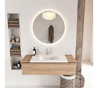 Mondiaz BUKLA Ensemble de meuble - 120x45x34cm - 1 trou de robinet - lavabo centré - solid surface - Talc - sans poignée - 1 tiroir - Mélamine - Chêne blanchi BUKLA10008