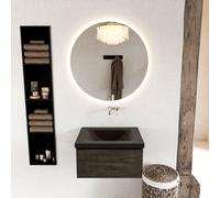 Mondiaz BUKLA Ensemble de meuble - 60x45x34cm - 0 trous de robinet - lavabo centré - solid surface - Urban - sans poignée - 1 tiroir - Mélamine - Marron foncé BUKLA10193