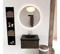 Mondiaz BUKLA Ensemble de meuble - 60x45x34cm - 1 trou de robinet - lavabo centré - solid surface - Urban - sans poignée - 1 tiroir - Mélamine - Marron foncé BUKLA10194