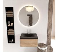 Mondiaz BUKLA Ensemble de meuble - 60x45x34cm - 1 trou de robinet - lavabo centré - solid surface - Urban - sans poignée - 1 tiroir - Mélamine - Chêne blanchi BUKLA10066