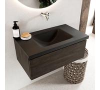 Mondiaz BUKLA Ensemble de meuble - 80x45x34cm - 0 trous de robinet - lavabo centré - solid surface - Urban - sans poignée - 1 tiroir - Mélamine - Marron foncé BUKLA10195