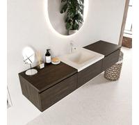 MONDIAZ BUKLA meuble de salle de bain 180 cm avec module 60 couleur Marron Foncé avec 3 tiroirs. Lavabo CLOUD centre 1 trou de robinet couleur Talc. BUKLA10170