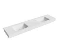 Mondiaz CLOUD Lavabo suspendu - L200xH12cm - 2 trous de robinet - vasque à gauche et à droite - solid surface Talc mat (Blanc) XM49580Talc-KG